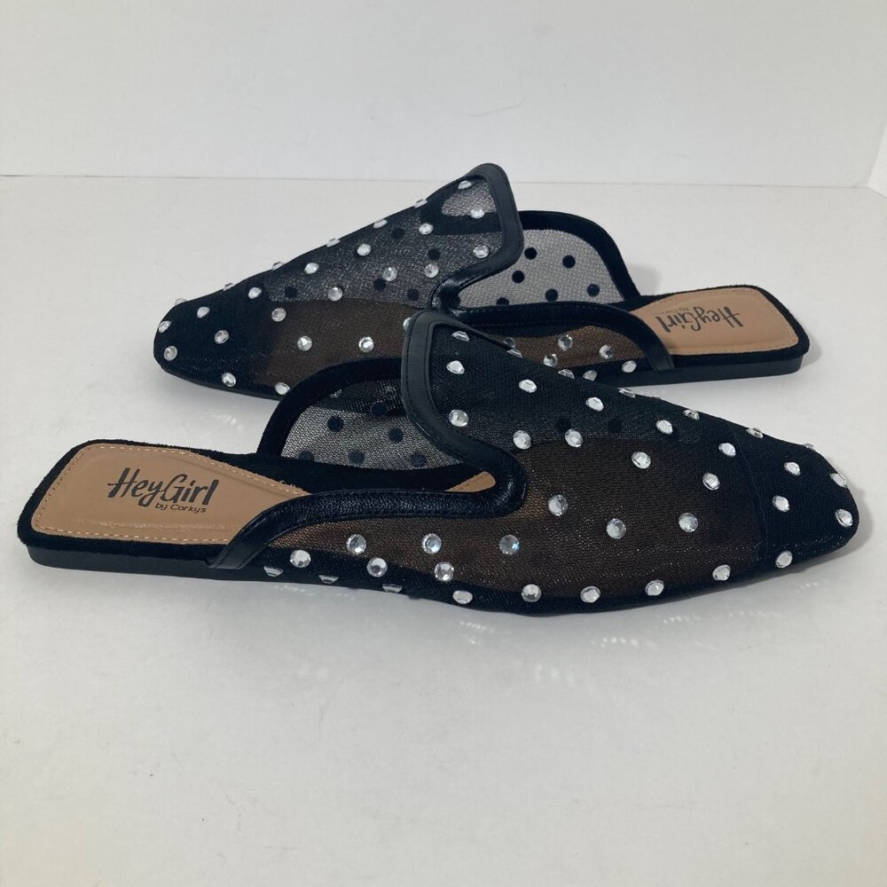 Womens Hey Girl by Corkys To Die For Mesh Jeweled Mules Black 7 NWOT
